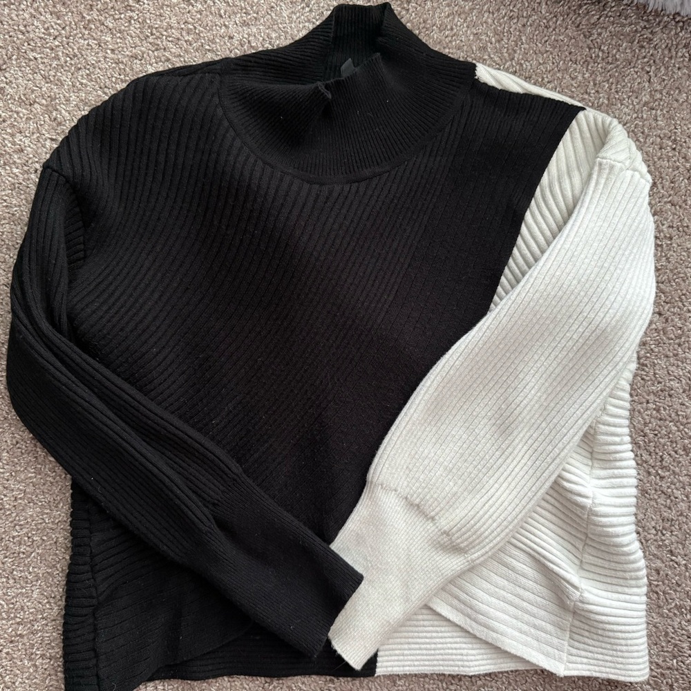 Express Black and Cream Ribbed Women's Sweater